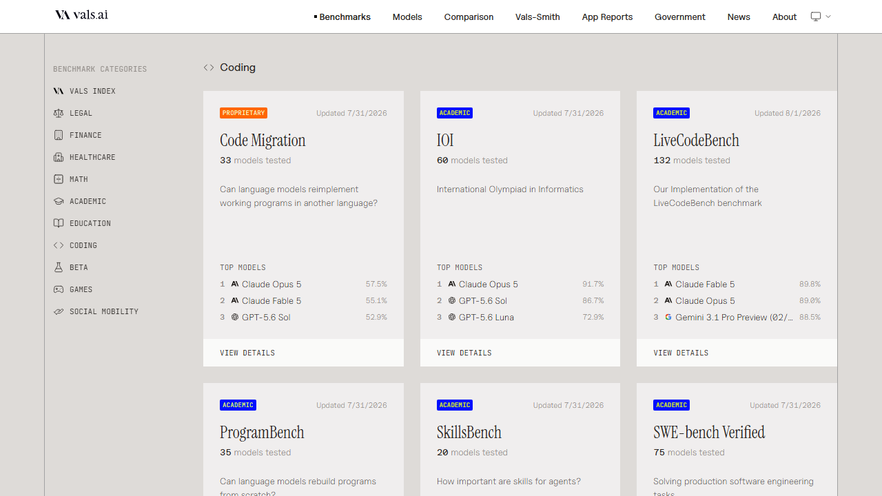 Vals AI page snapshot